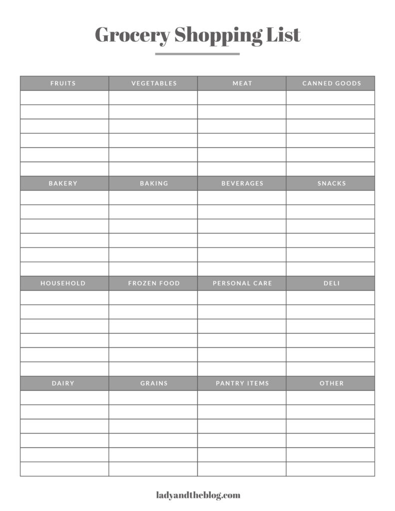 Free Printable Blank Grocery List