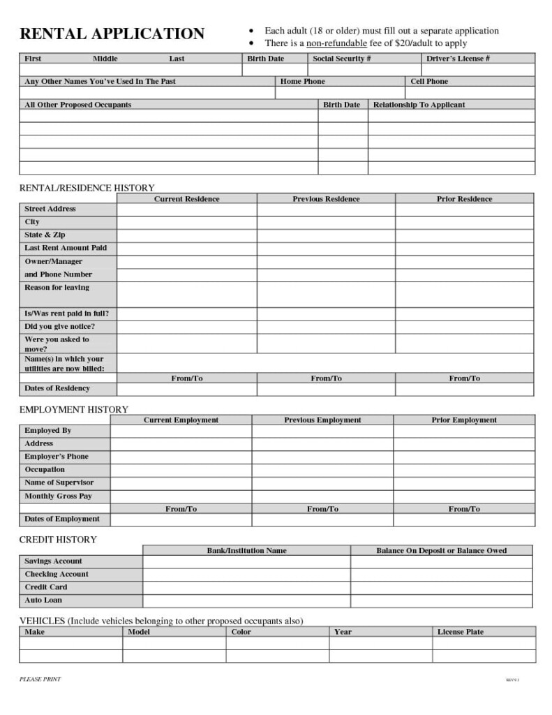 Free Printable Blank Rental Application Printable Application