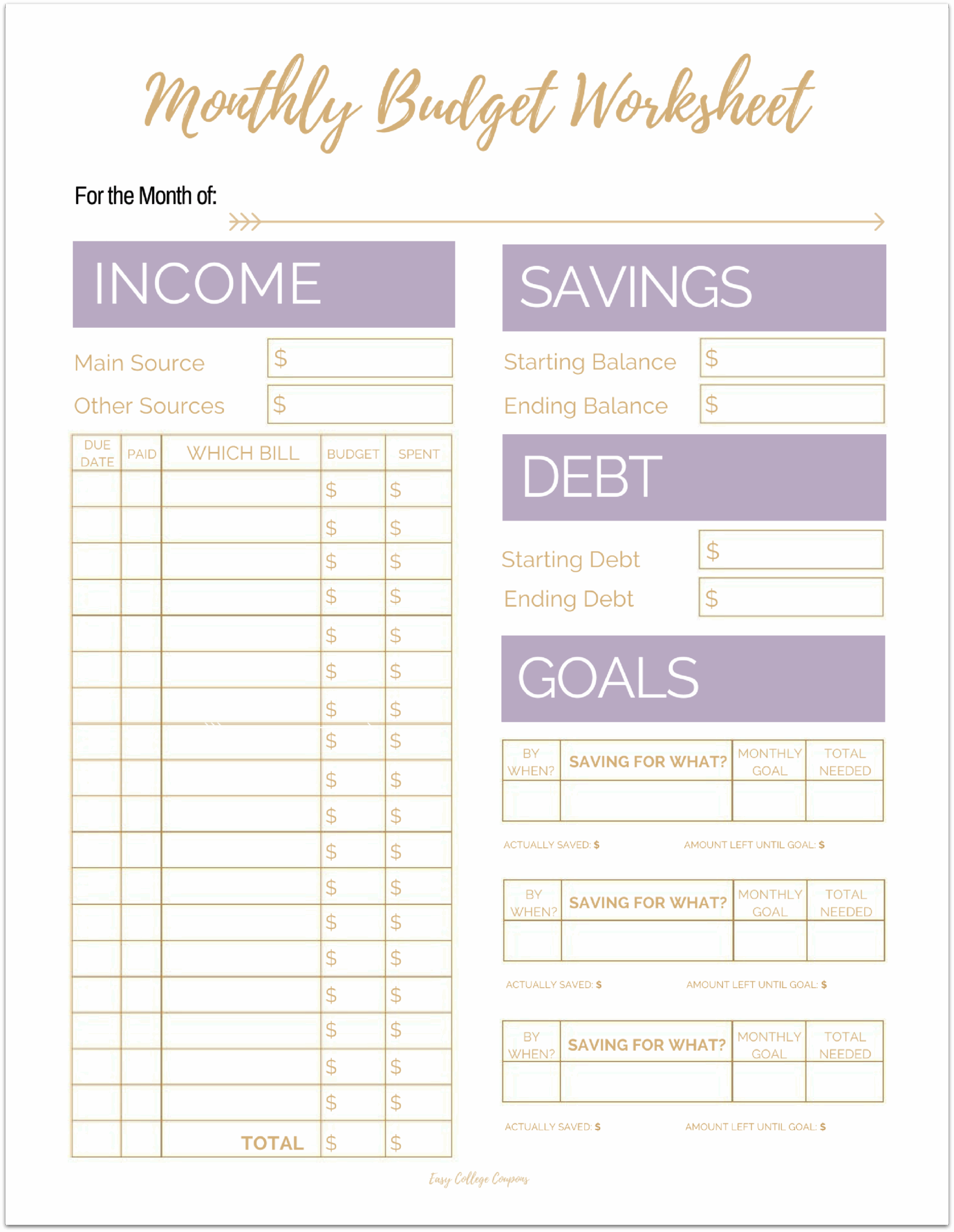 Blank Budget Worksheet Printable
