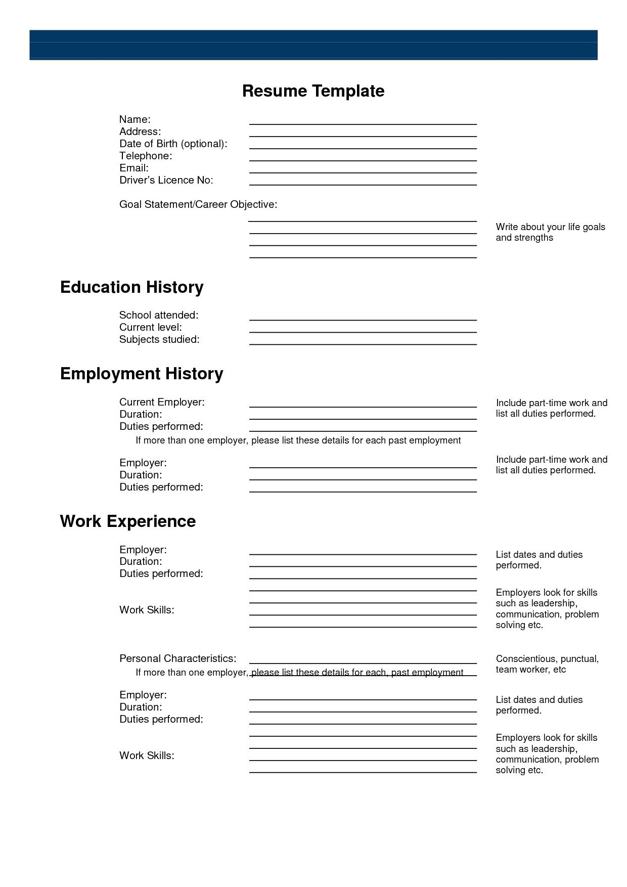 Free Printable Resume Templates Blank Resume Template