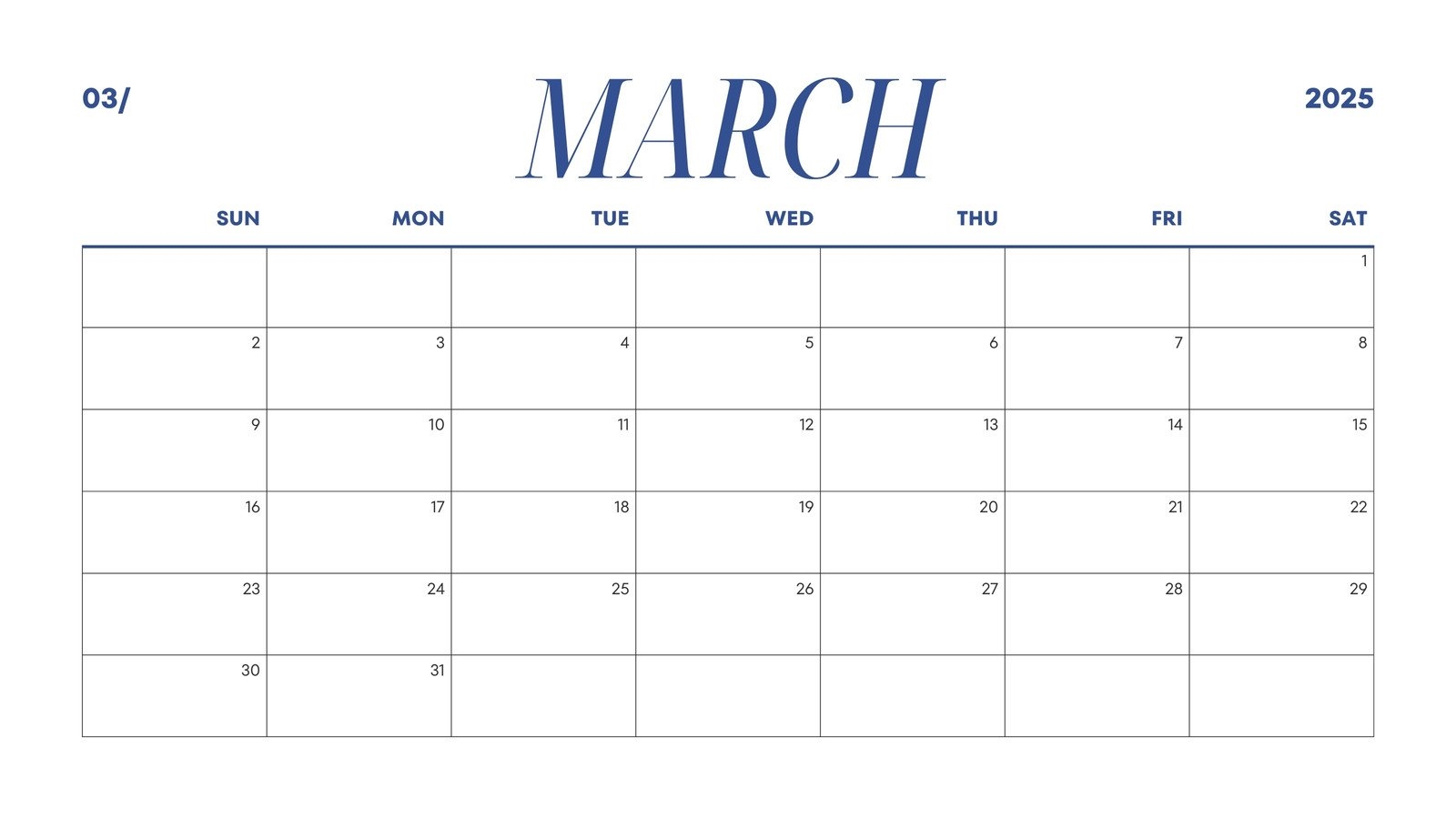 March 2025 Printable Blank Calendar
