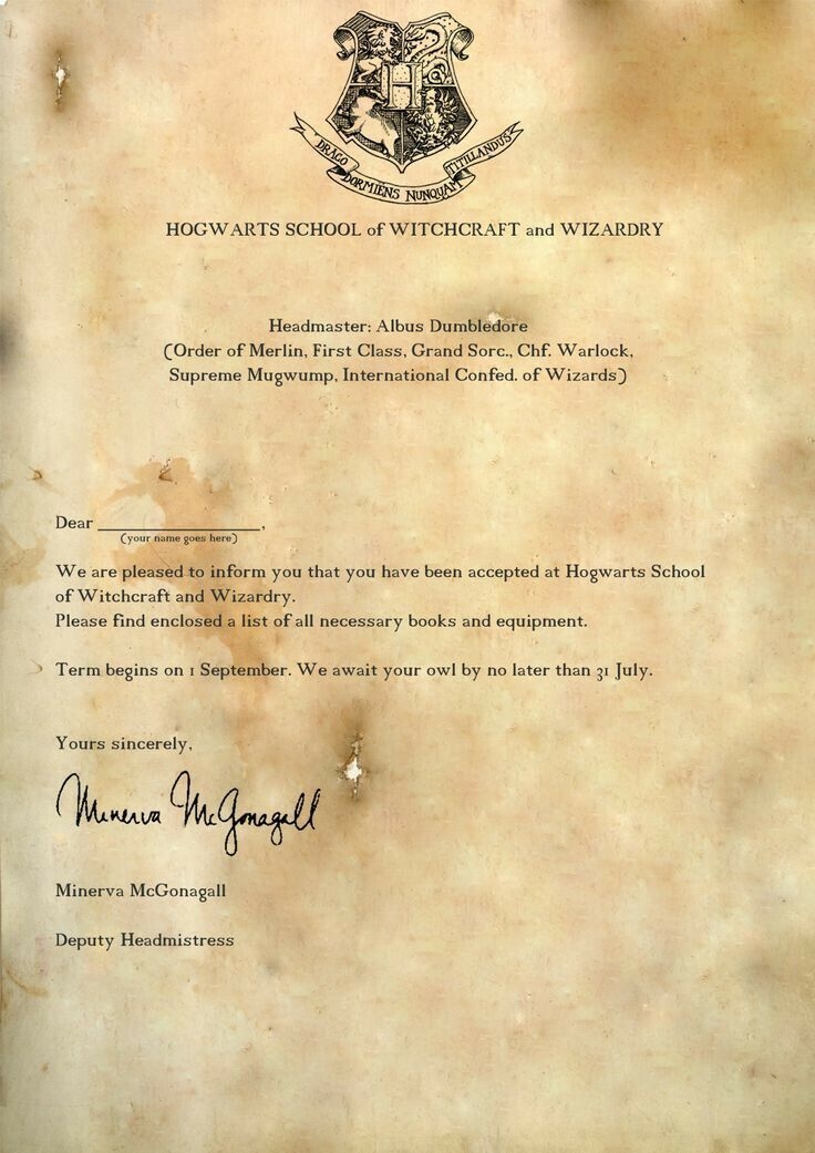 Blank Printable Hogwarts Letter