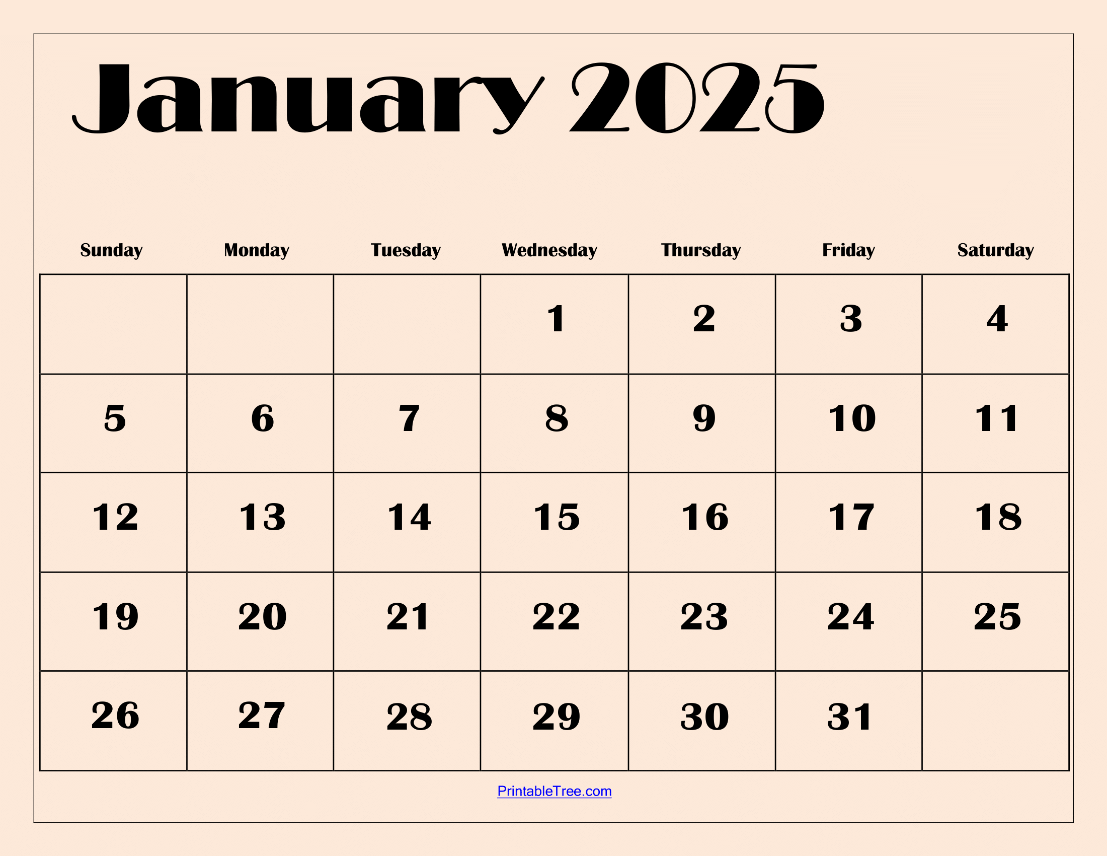 January 2025 Printable Blank Calendar