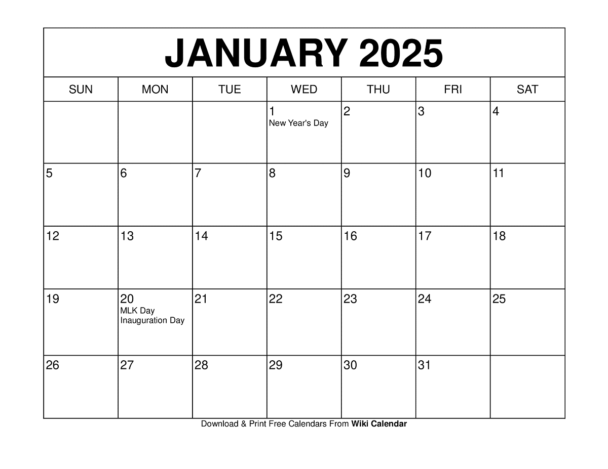 January 2025 Calendar Printable Templates More