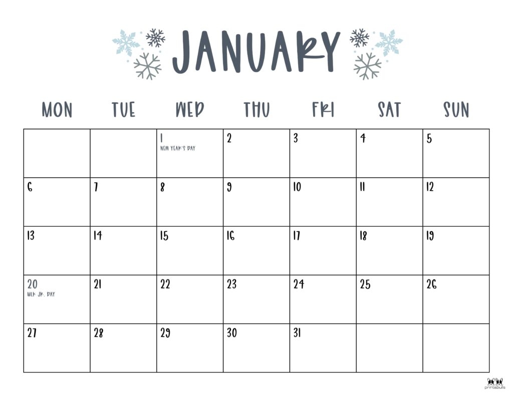 January 2025 Calendars 107 FREE Printables Printabulls