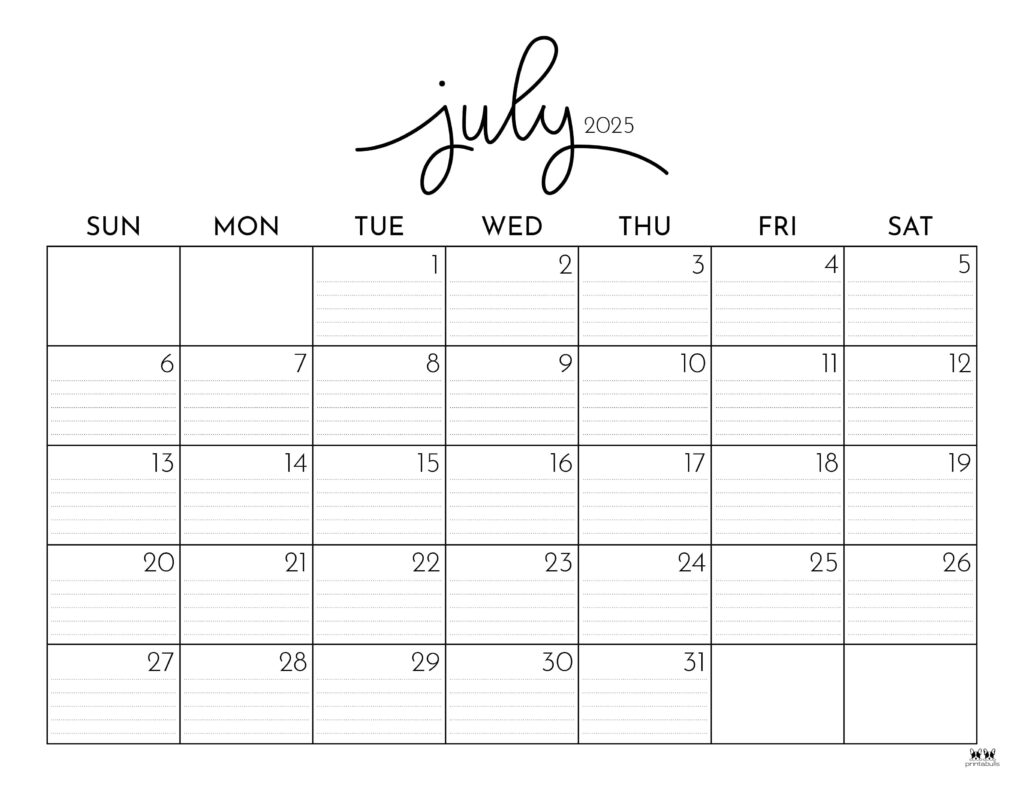 Printable Blank Summer Calendar 2025