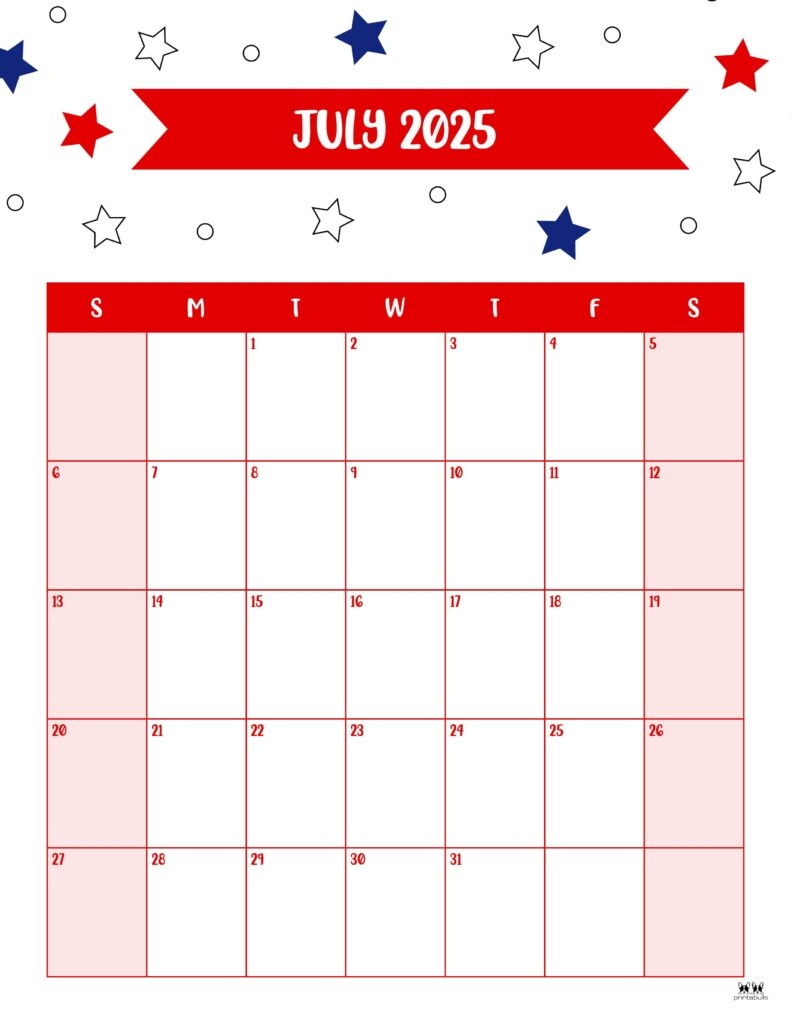 July 2025 Calendars 107 FREE Printables Printabulls