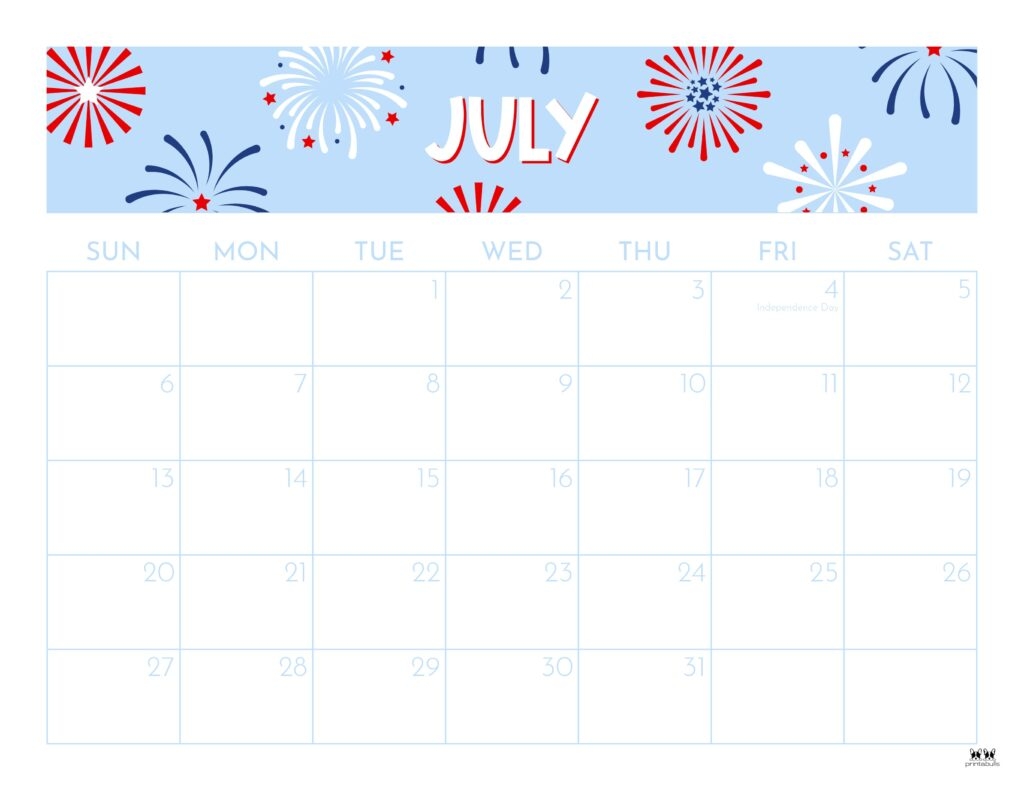 July Blank Calendar 2025 Printable Free