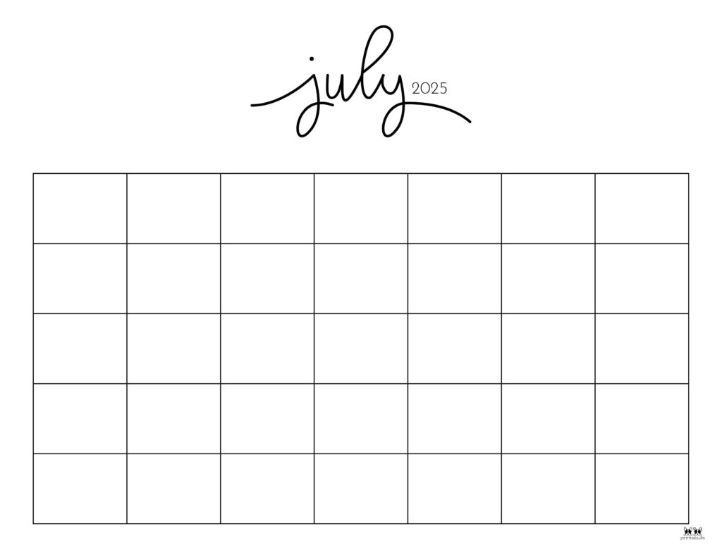 Blank Calendar Template July 2025 Printable