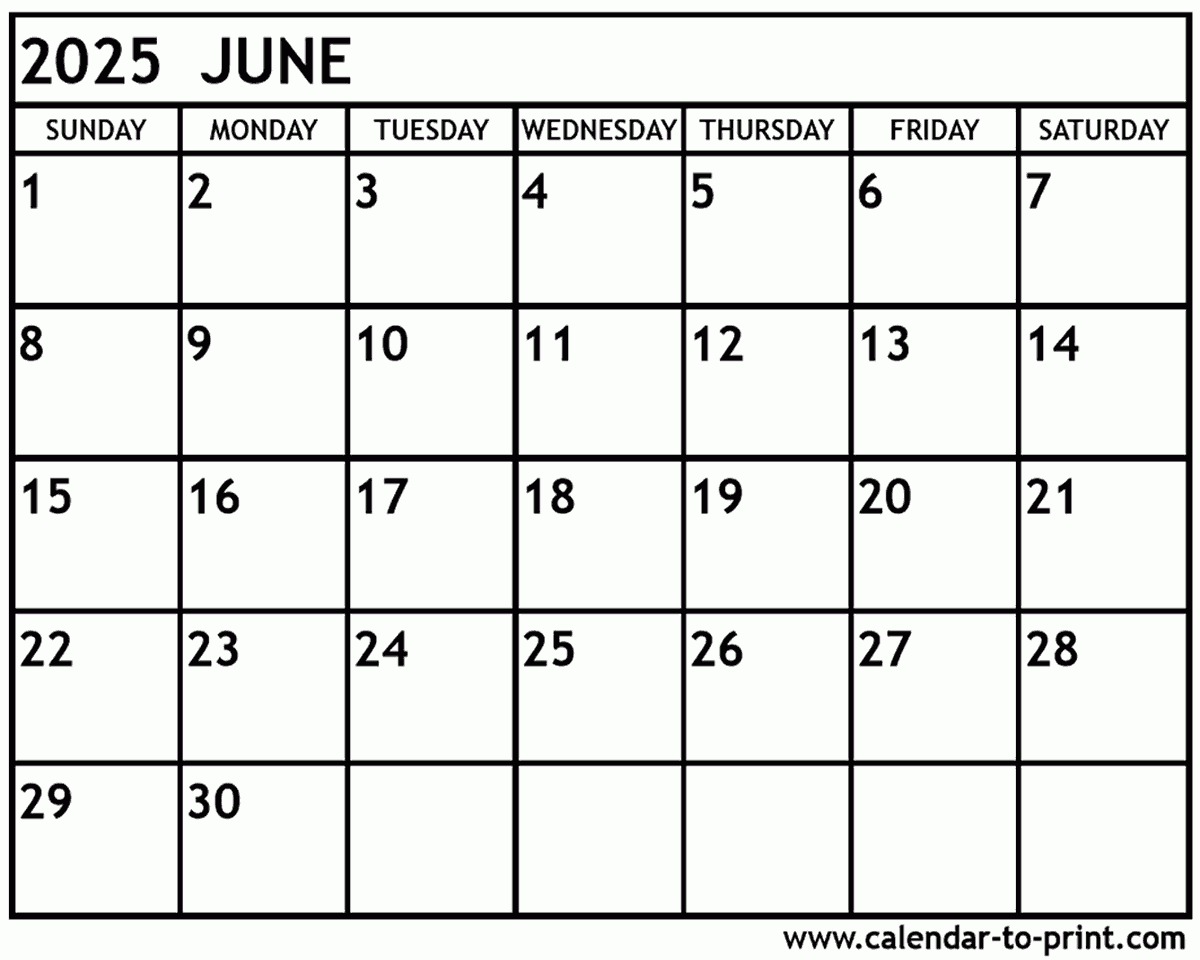 June 2025 Blank Calendar Printable Free