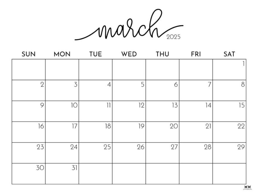 March 2025 Calendars 107 FREE Printables Printabulls