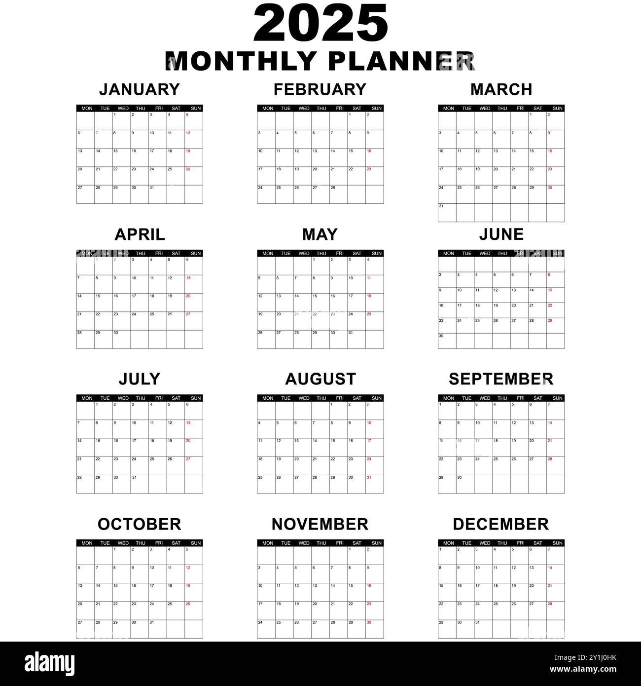 Blank 2025 Monthly Calendar