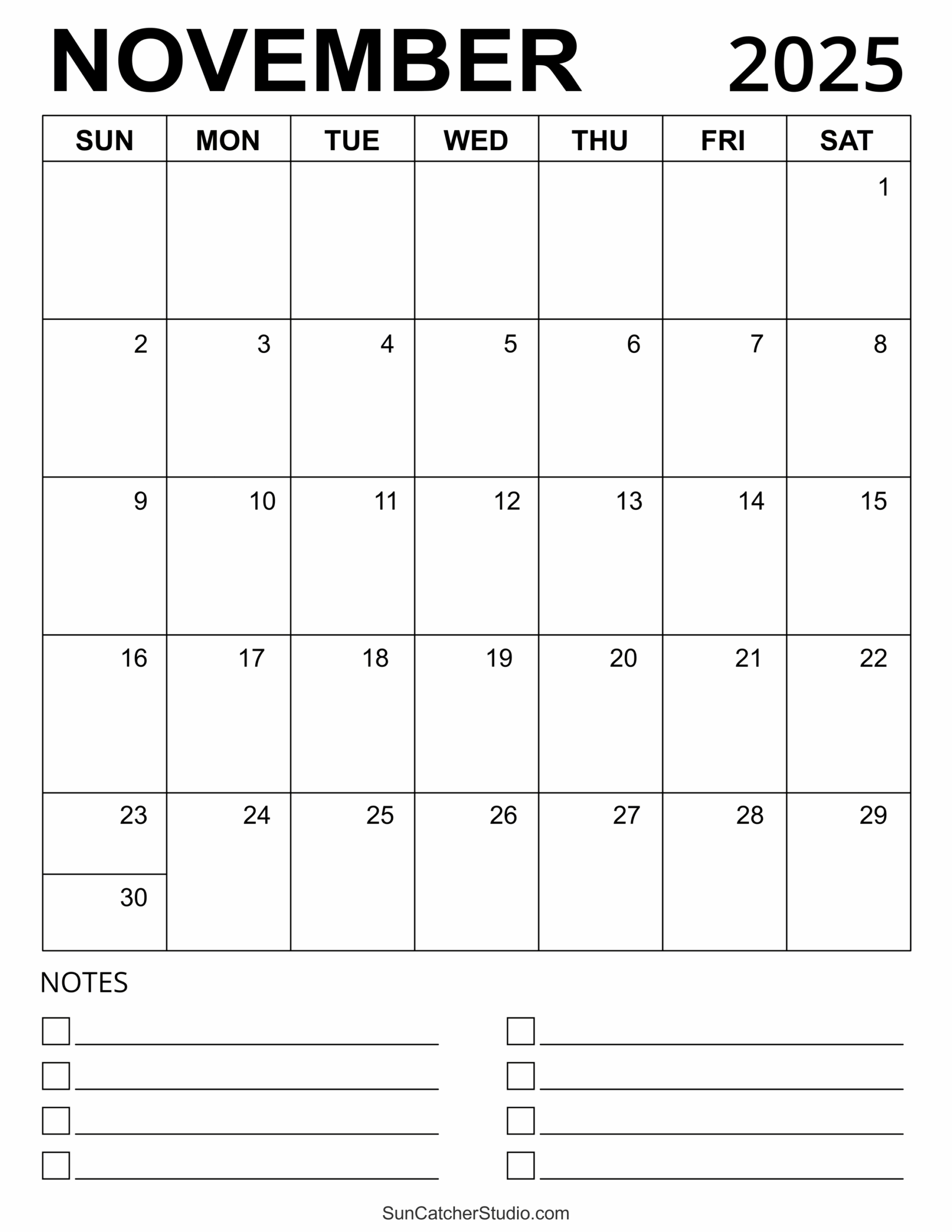 Printable Blank November 2025 Calendar
