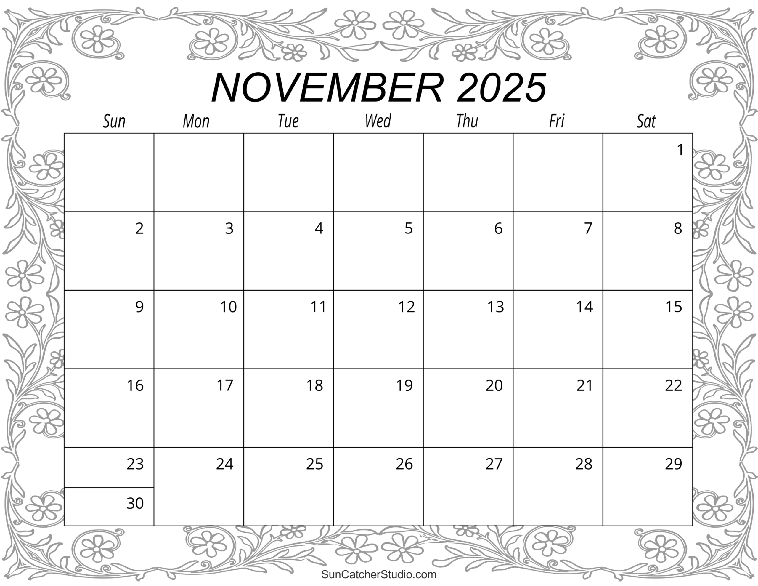 Printable Blank Nov 2025 Calendar