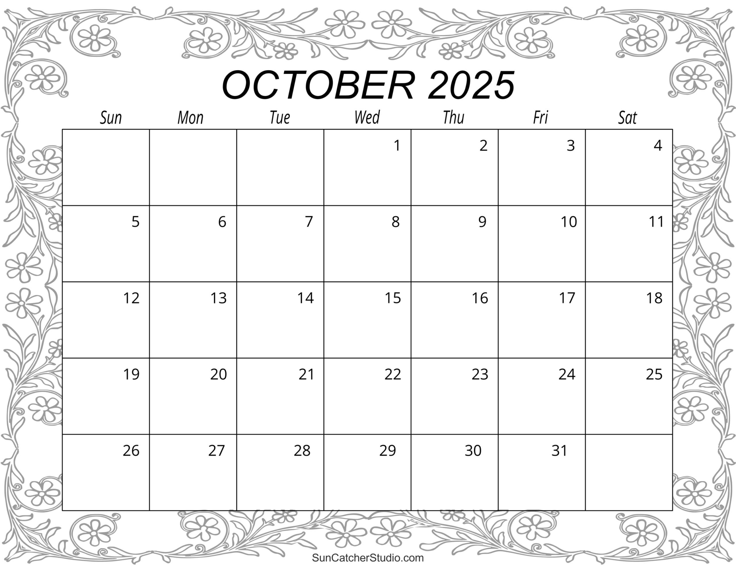 October 2025 Printable Blank Calendar