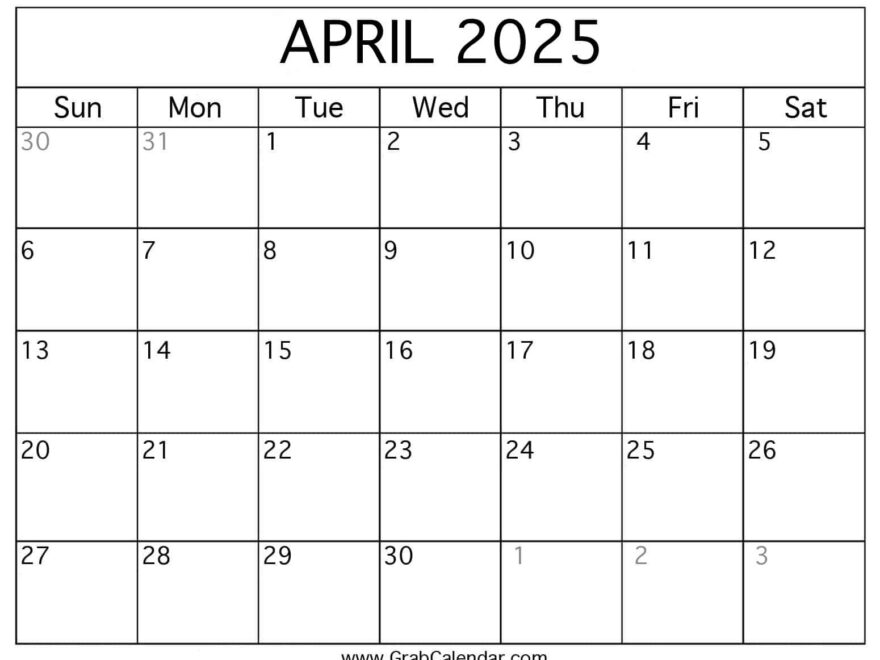 Printable April 2025 Calendar