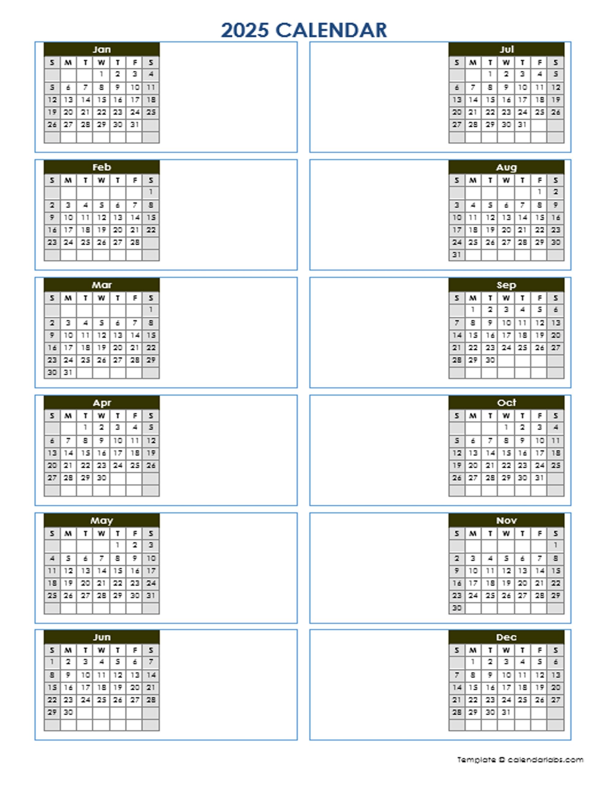 Blank Printable Calendar 2025