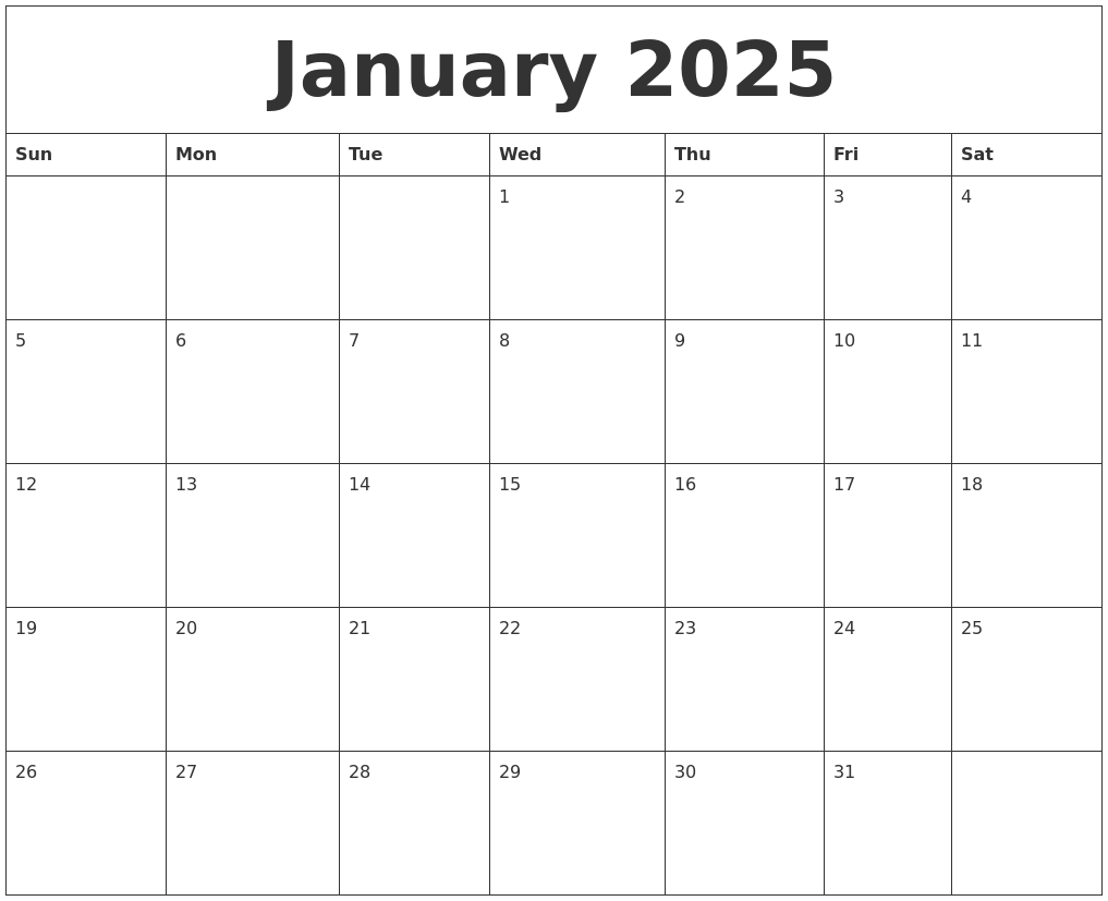 Printable Blank Calendar 2025 Printable Blank Calendar 2025