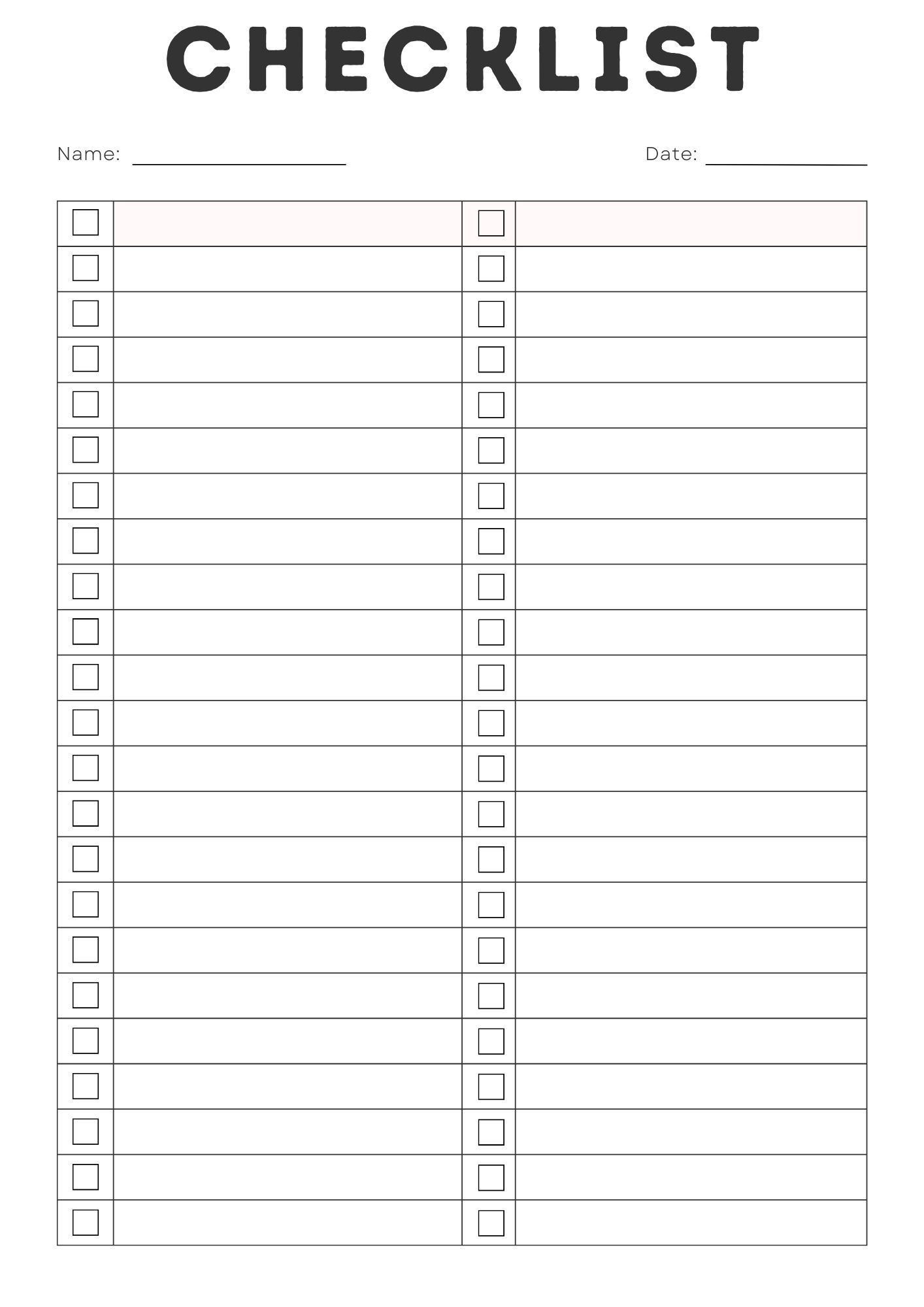 Free Printable Blank Checklist