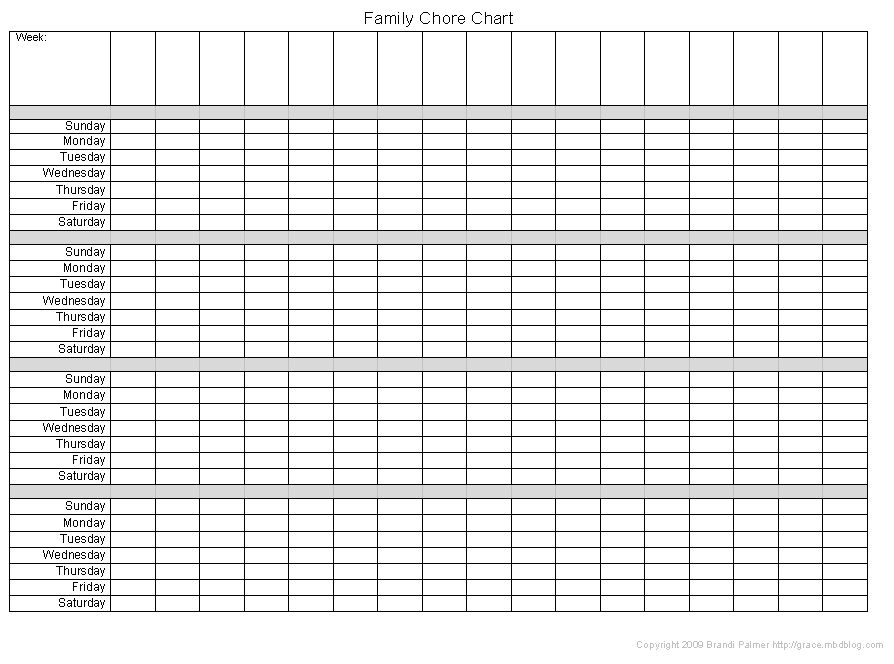 Printable Blank Chore Chart Printable Online