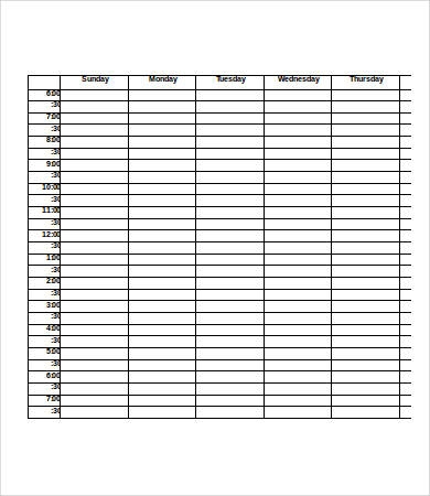 Printable Blank Hourly Calendar
