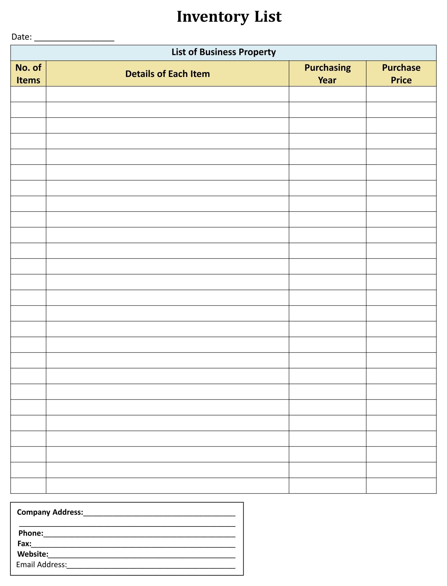 Supply List Blank Printable
