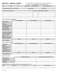 Printable Blank Rental Application Printable Application