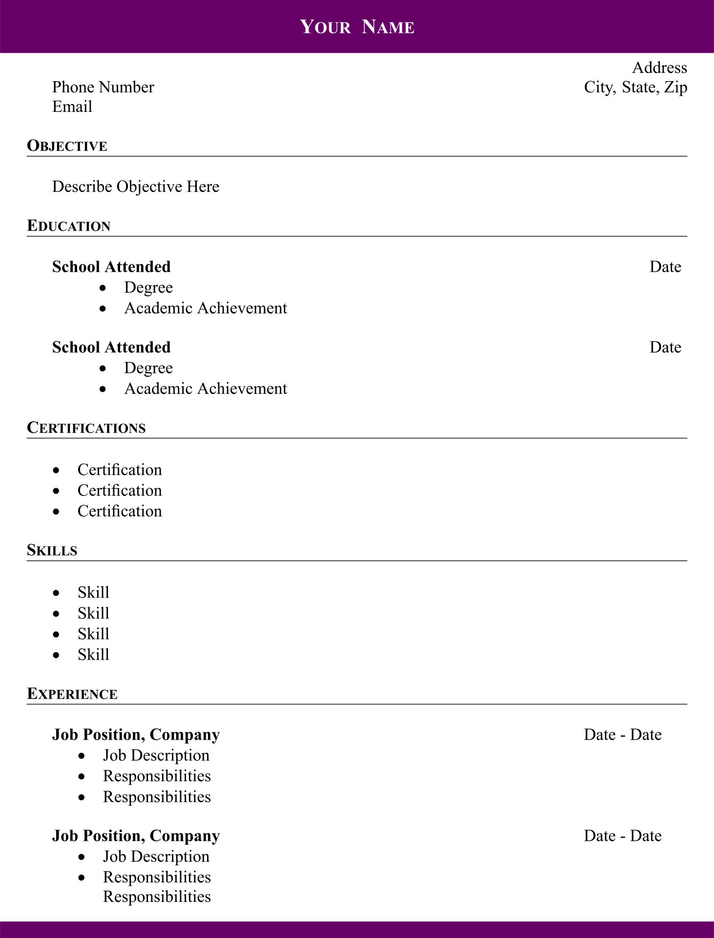 Printable Blank Resume Templates Free