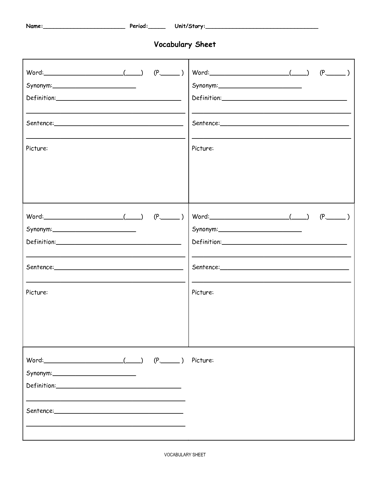 Printable Blank Vocabulary Worksheet Template Printable Templates