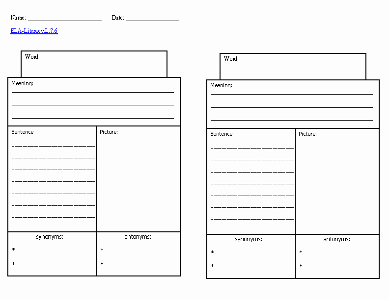 Printable Blank Vocabulary Worksheets