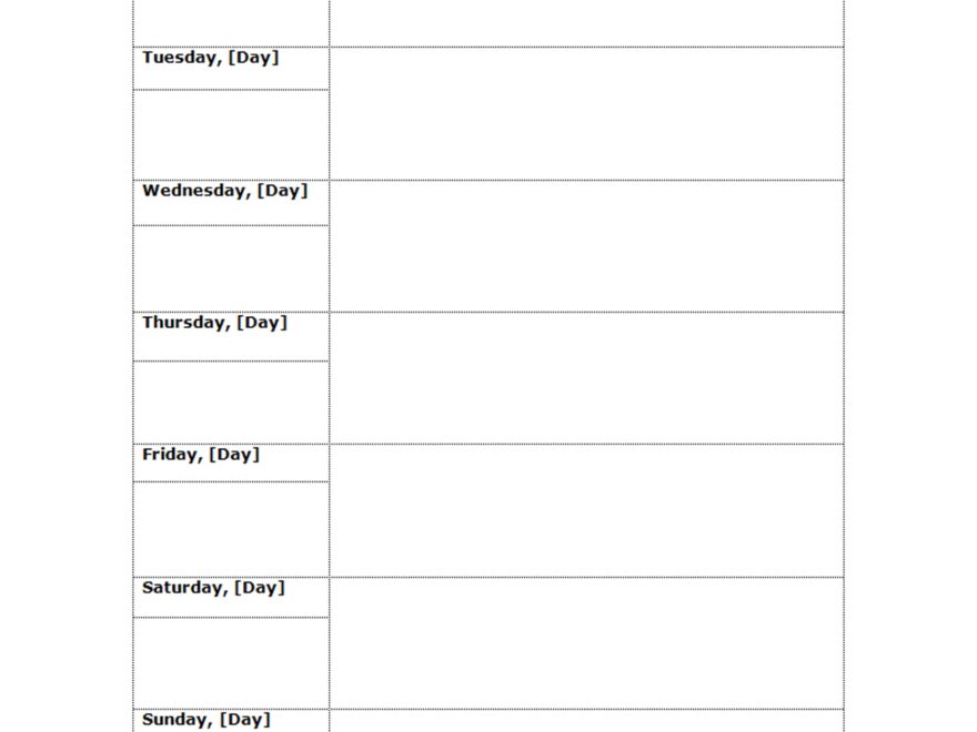 Printable Blank Weekly Calendar Worksheet Templates At Free Printable