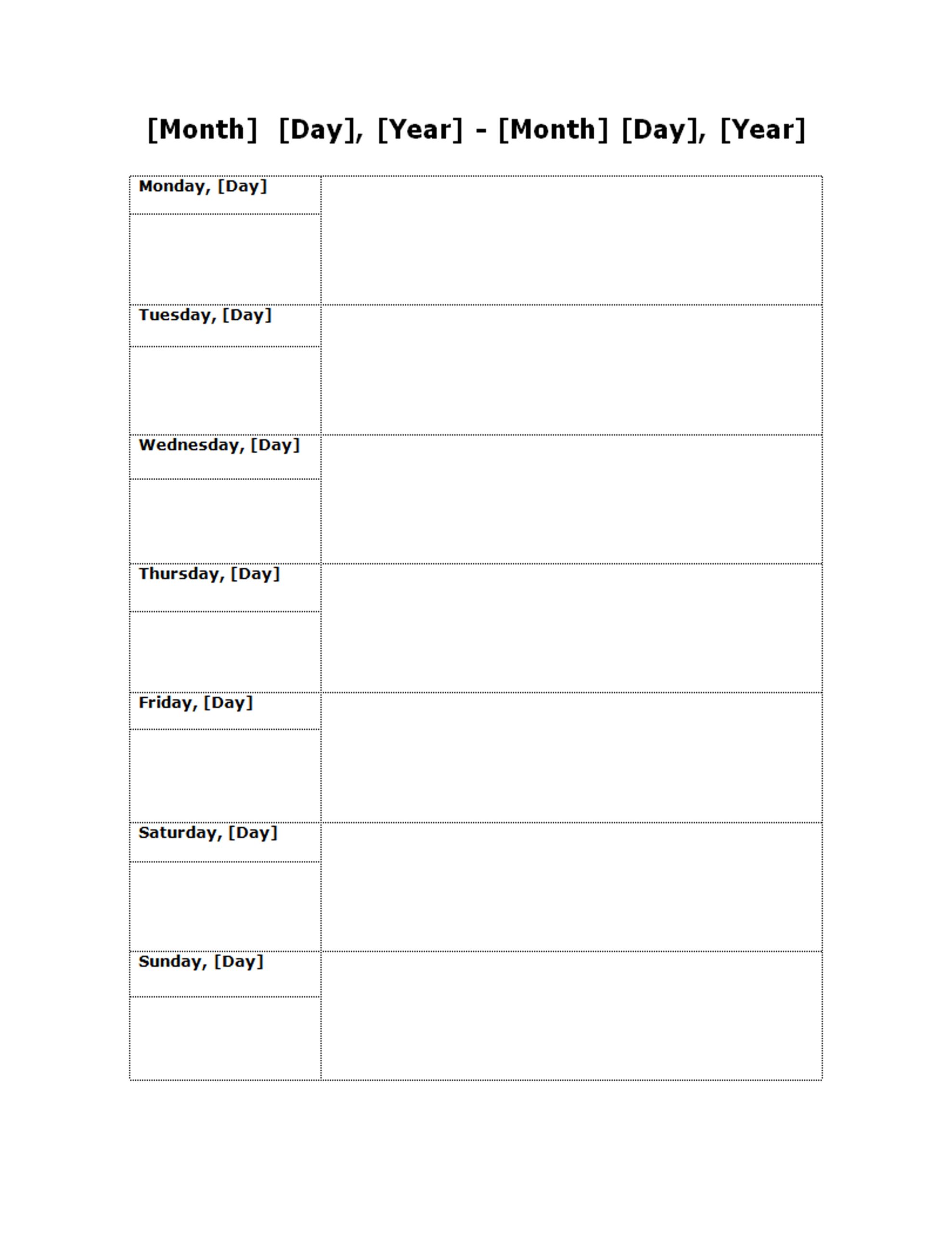 Printable Blank Weekly Calendar Worksheet Templates At Free Printable 