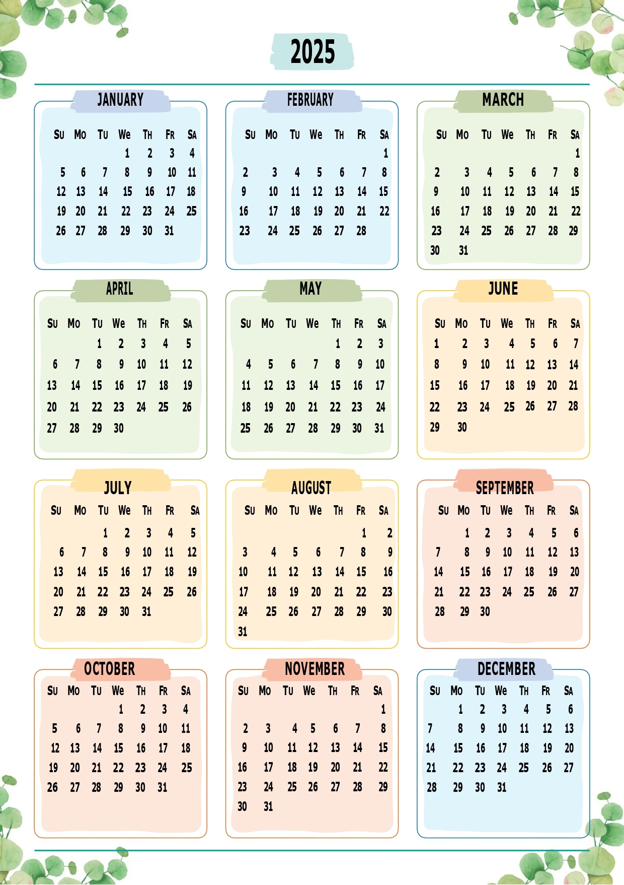 2025 Printable Year Calendar