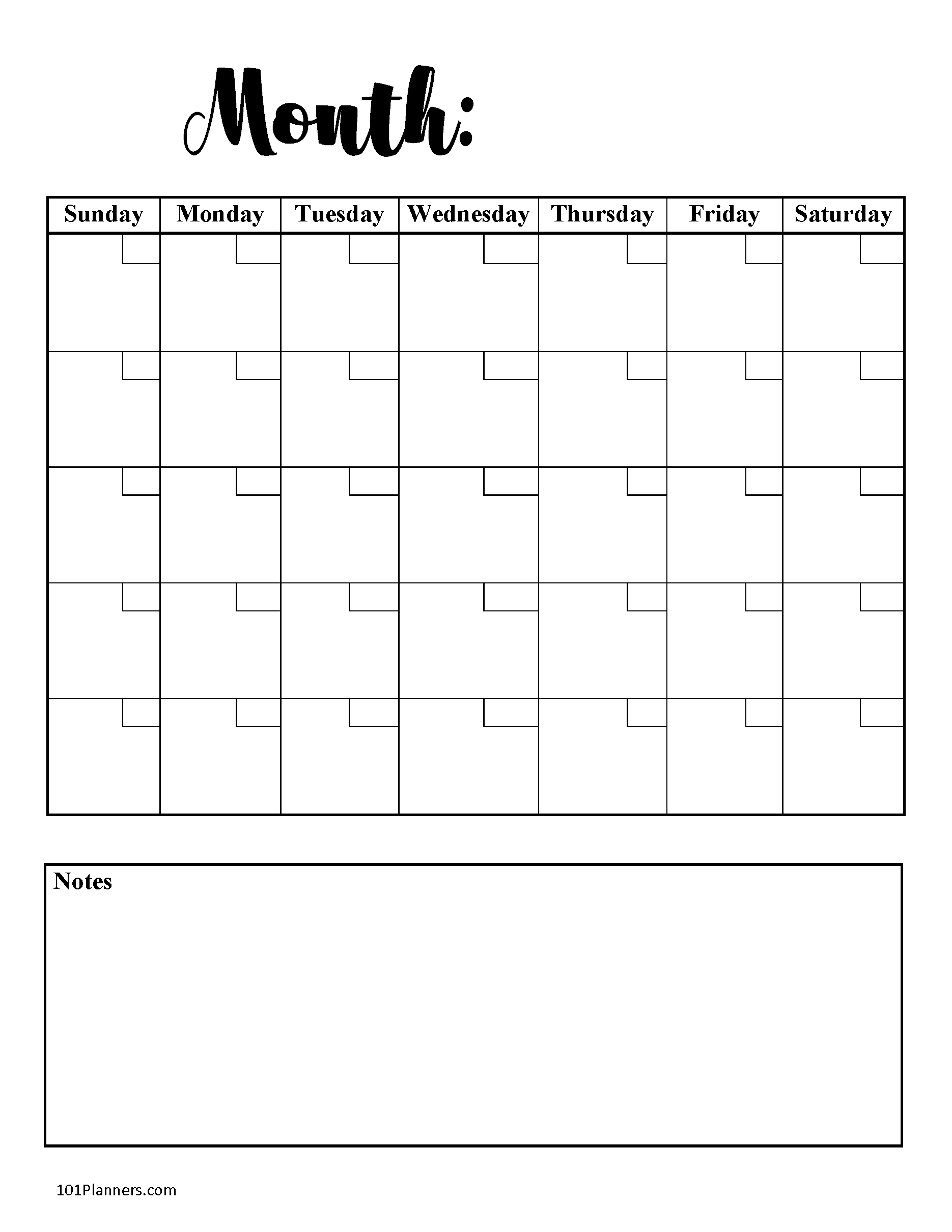 Blank Calendar Page Printable