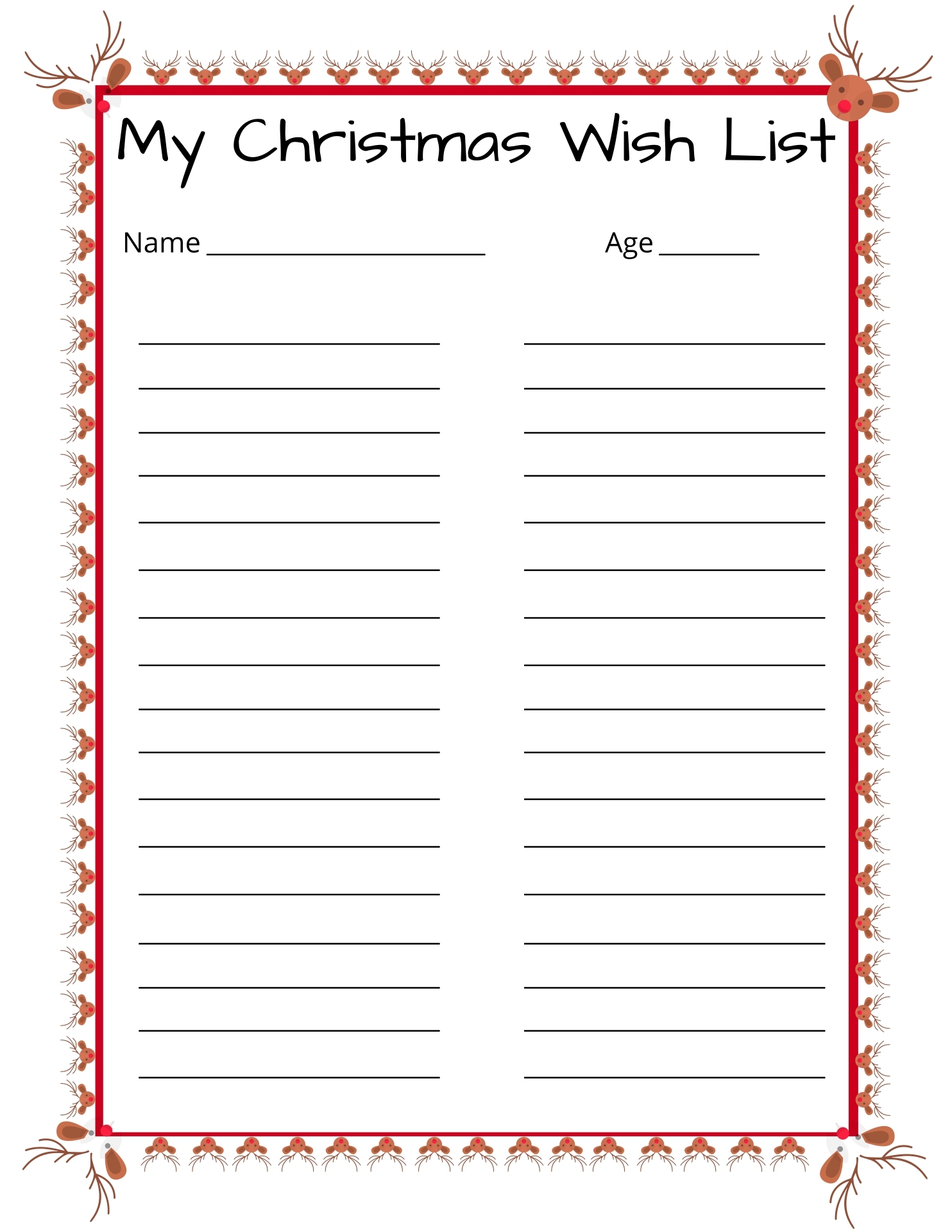 Blank Christmas List Printable