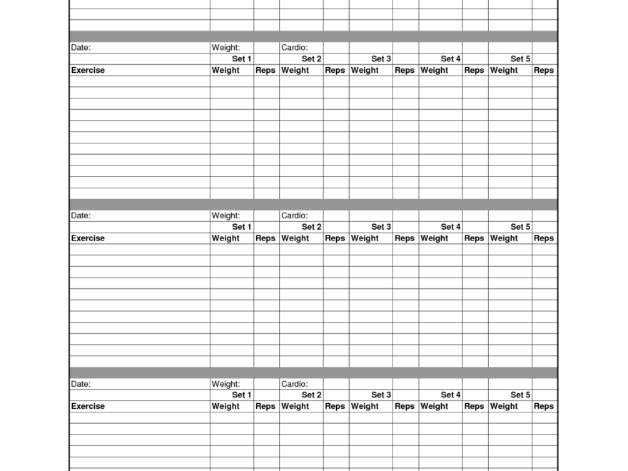 Printable Exercise Log Free Printable Workout Logs In Blank Workout