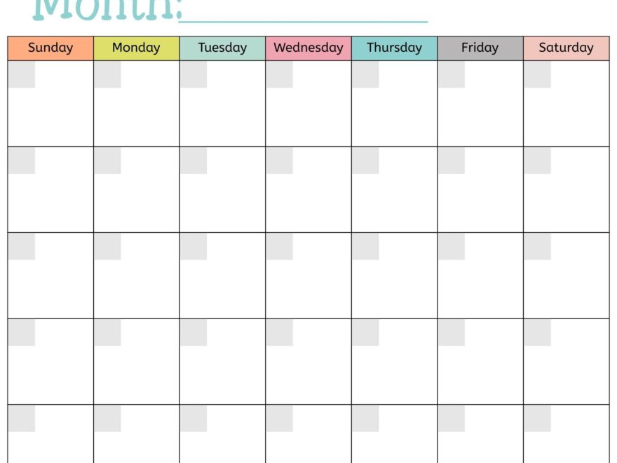 Printable Monthly Blank Calendar Template 2025 Calendar Printable