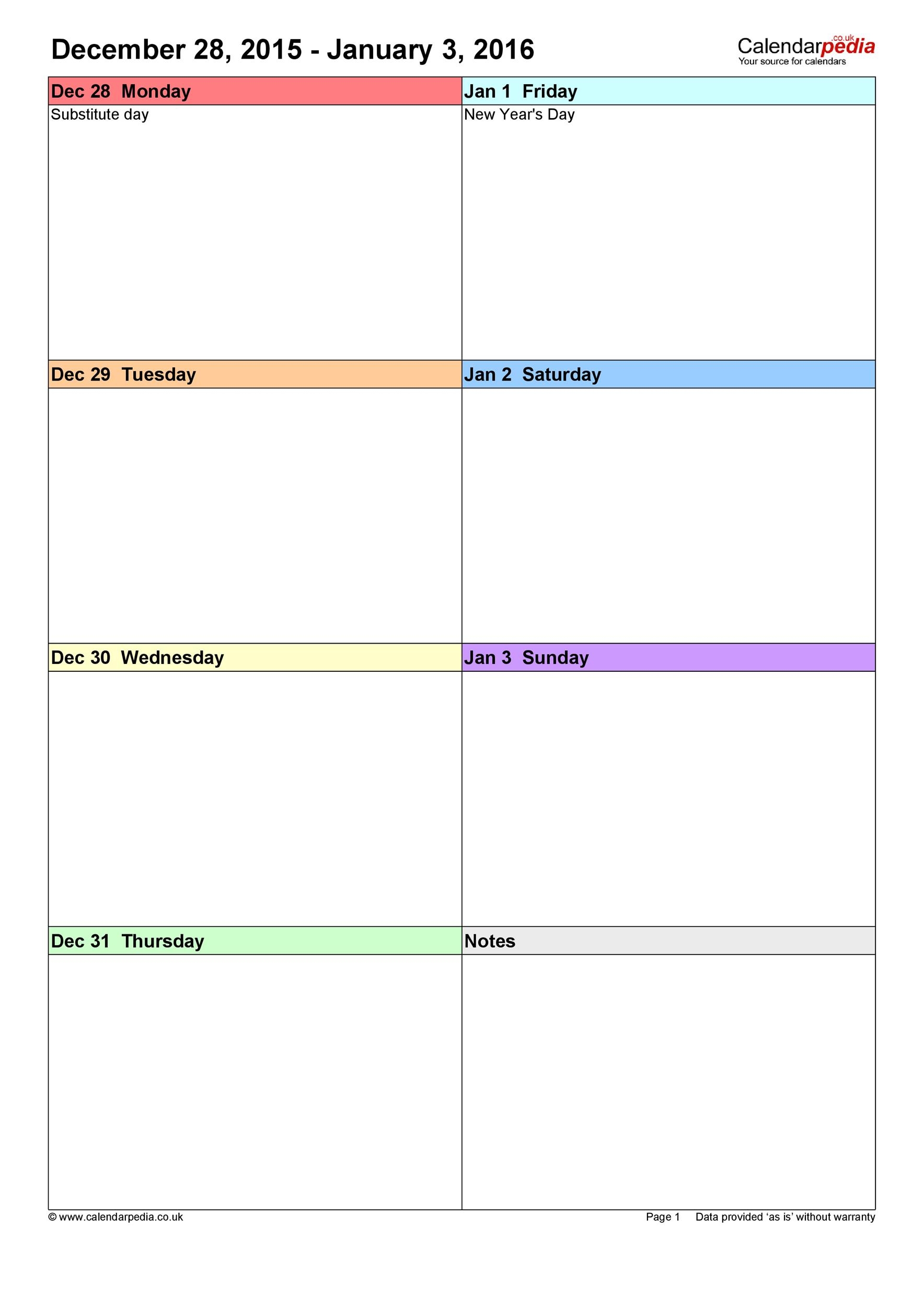 Printable One Week Calendar Template Printable Templates