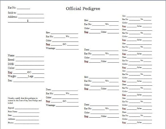 Printable Blank Rabbit Pedigree