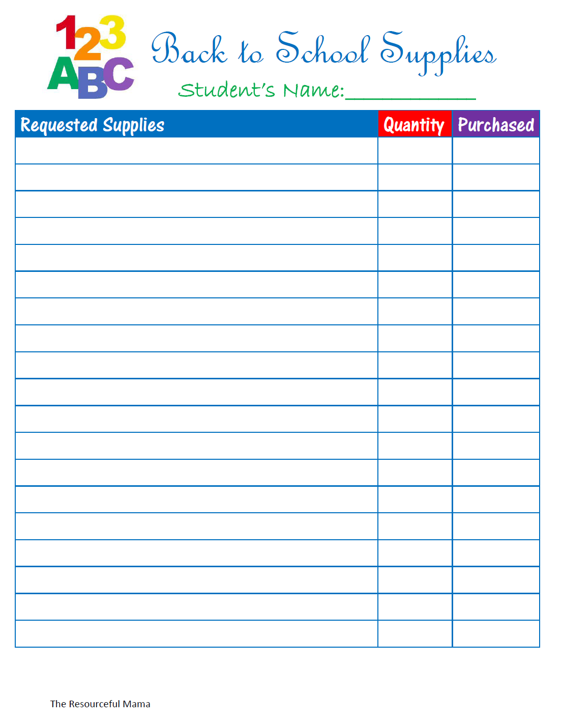 Printable Supply List Template Printable Free Templates
