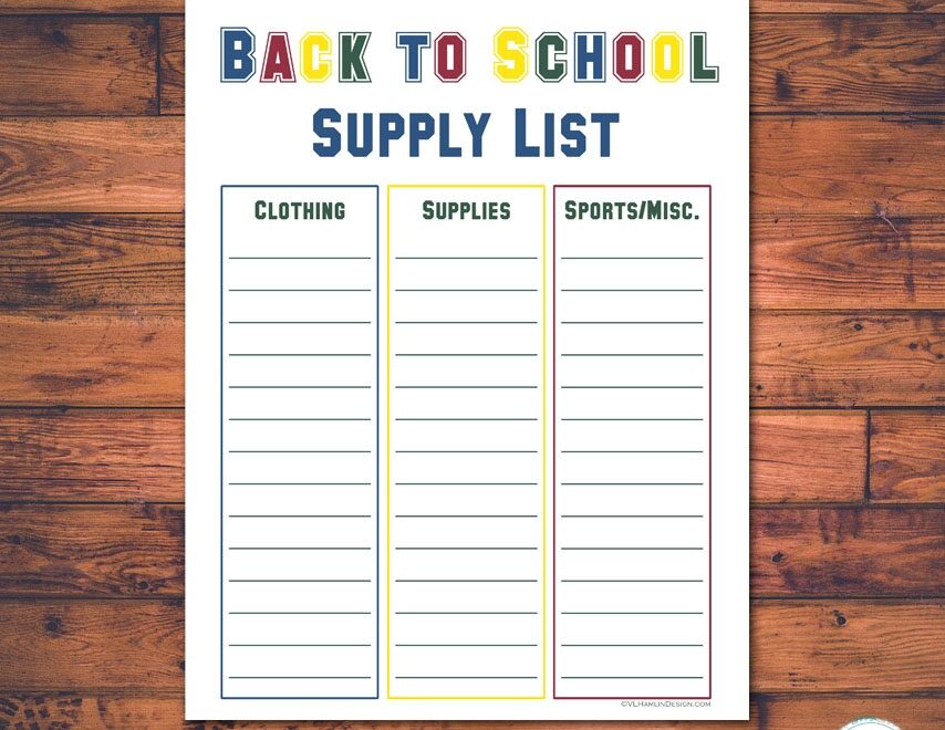 School Supply List Template Printable