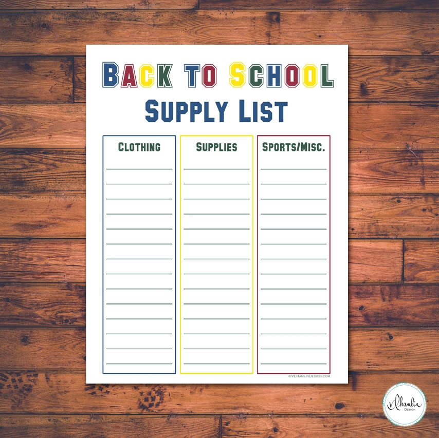 School Supply List Template Printable