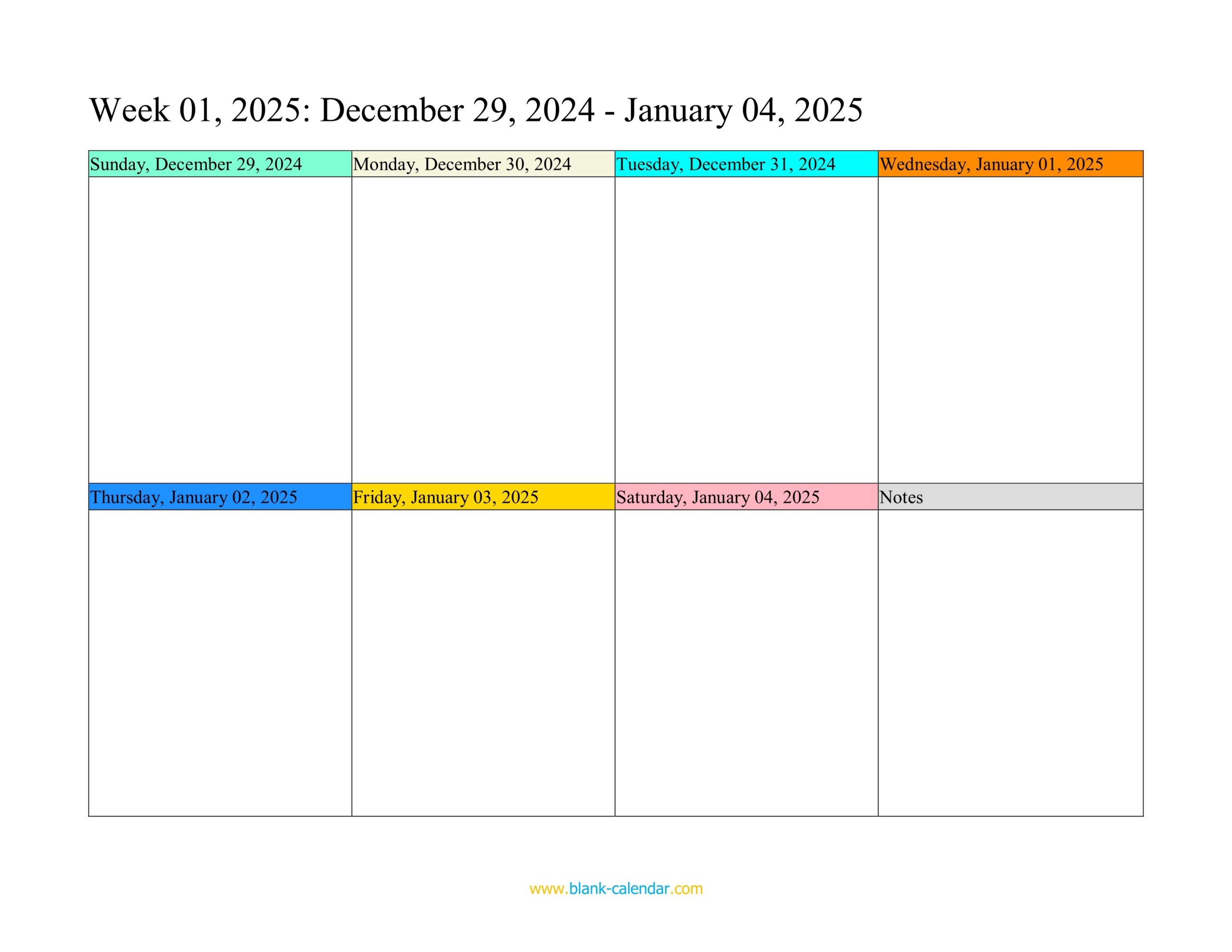 Blank Calendar 2025 Template Printable