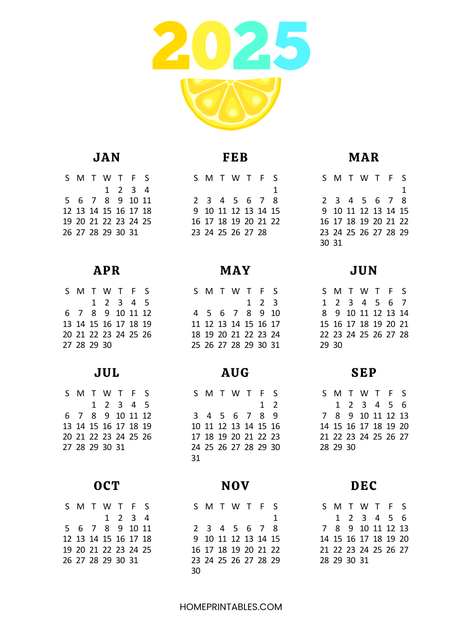 2025 Printable Yearly Calendar